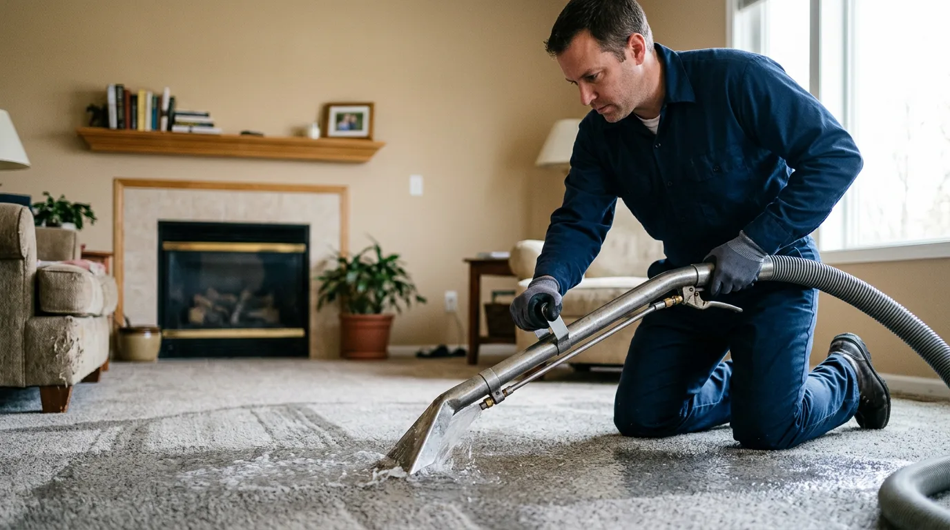 Water damage restoration technician working near Greenup, IL